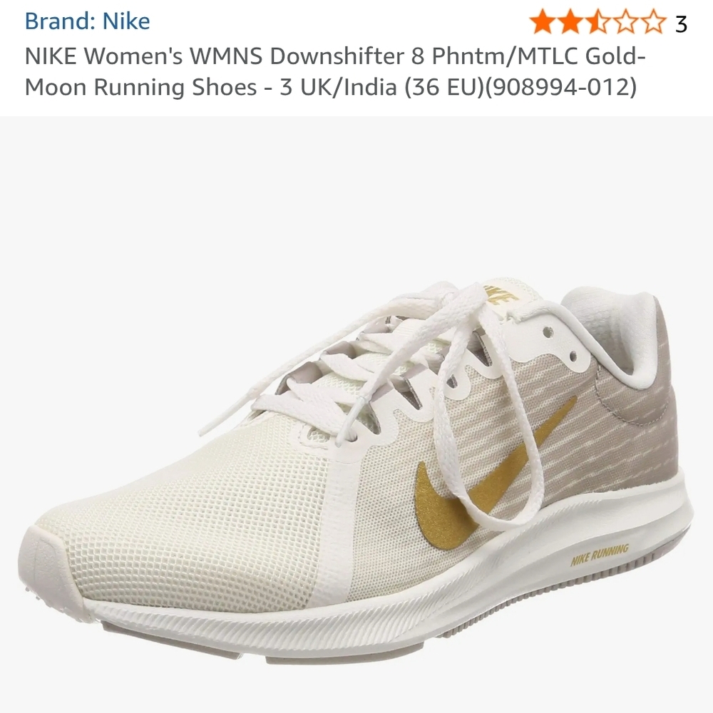 Nike Women's Downshifter Sz8 Gold and White Athletic Shoes. Nice.
